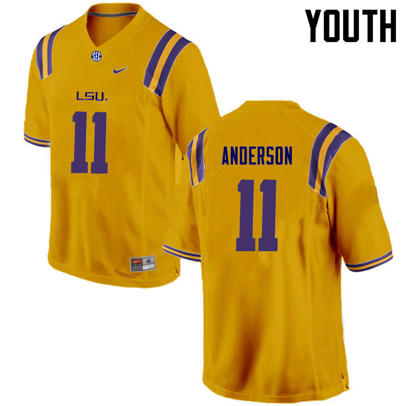 Youth LSU Tigers #11 Dee Anderson College Football Jerseys Game-Gold - Click Image to Close